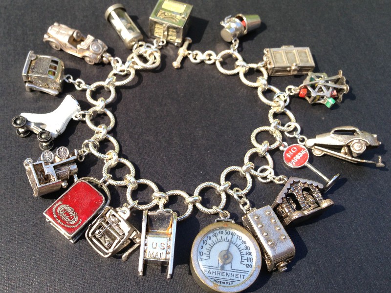 Vintage Charm Bracelet Collection - Articulated Movers & Shakers Silver & Enamel Charm Bracelet
