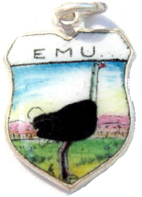ANIMALS - EMU Vintage Enamel Travel Shield Bracelet Charm - Click Image to Close