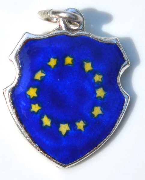 EU European Union - Star Design - Vintage Enamel Travel Shield Charm - 800 Silver