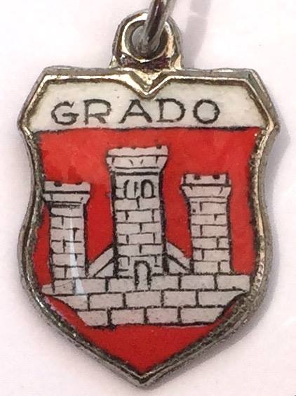 Grado Italy - Coat of Arms - Vintage Silver Enamel Travel Shield Charm