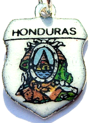 Honduras - Central America Flag - Vintage Silver pl Enamel Travel Shield Charm