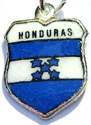 Honduras - Central America Flag - Vintage Silver pl Enamel Travel Shield Charm