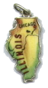 Illinois - Chicago - Vintage Enamel Travel Map Charm - Click Image to Close