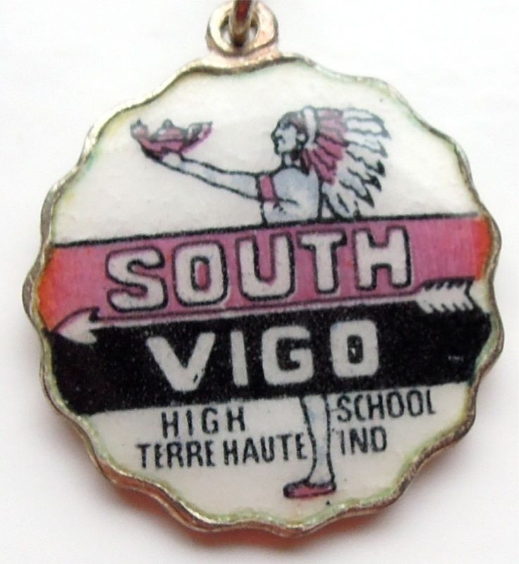 Vintage Enamel Travel Charm - Scalloped Round Edge - Indiana - South Vigo High Terre Haute