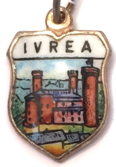Ivrea Italy - Town Scene - Vintage Silver Enamel Travel Shield Charm