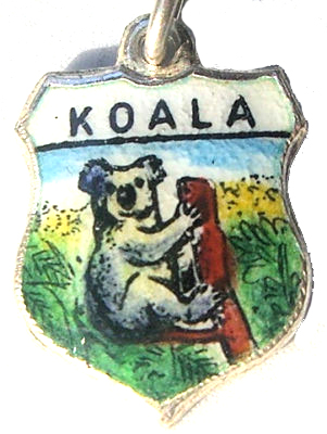 ANIMALS - KOALA BEAR AUSTRALIA Silver Enamel Travel Shield Charm - Click Image to Close
