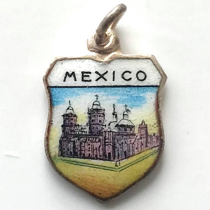 Mexico - Metropolitan Cathedral 2 - Vintage Silver Plate Enamel Travel Shield Charm