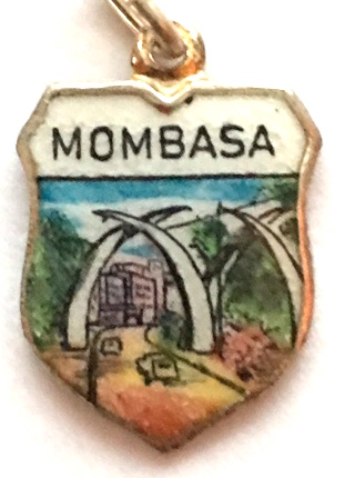 Mombasa AFRICA Vintage Silver Enamel Travel Shield Charm