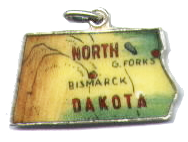North Dakota - Bismarck, Grand Forks Vintage Enamel Map Charm
