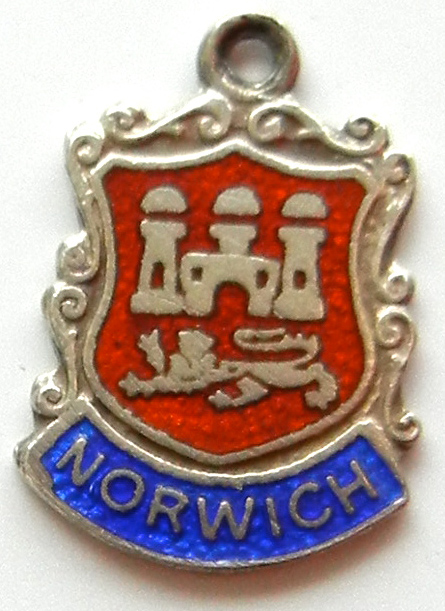 England UK Norwich Bath Vintage Silver Enamel Travel Shield Charm