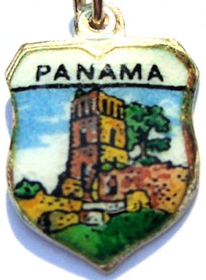 Panama - La Viejo - Vintage Silver Enamel Travel Shield Charm