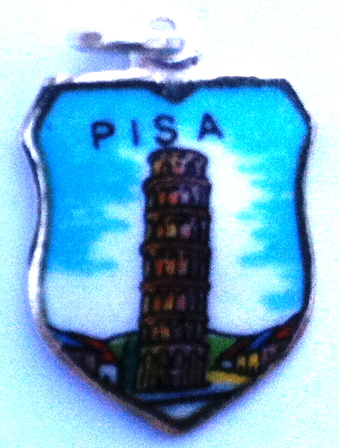 Pisa Italy - Leaning Tower of Pisa 1 - Vintage Enamel Travel Shield Charm - 800 Silver