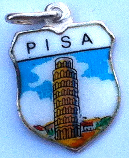 Pisa Italy - Leaning Tower of Pisa 2 - Vintage Enamel Travel Shield Charm - 800 Silver