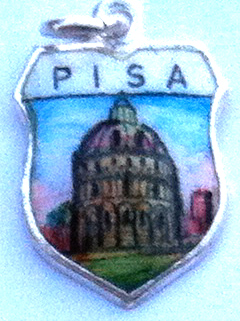 Pisa Italy - Piazza del Duomo - Vintage Enamel Travel Shield Charm - 800 Silver