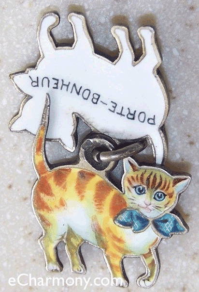 eCharmony.com Collection - Porte Bonheur Good Luck Hand Painted Enamel Cat Bracelet Charm - Click Image to Close