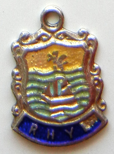 Wales UK Rhyl Vintage Silver Enamel Travel Shield Charm