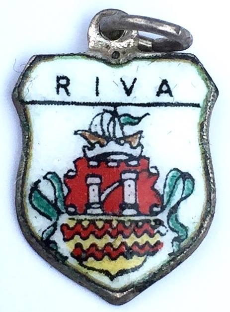 Riva Italy - Coat of Arms - Vintage Silver Enamel Travel Shield Charm - Click Image to Close