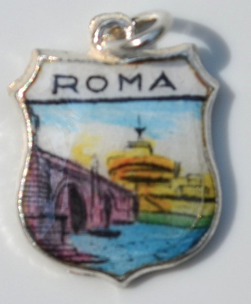 Rome Italy - Roma Castel Sant' Angelo 2 - Vintage Silver Enamel Travel Shield Charm