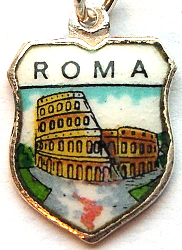 Rome Italy - Roma Colosseum - Vintage Silver & Enamel Travel Shield Charm