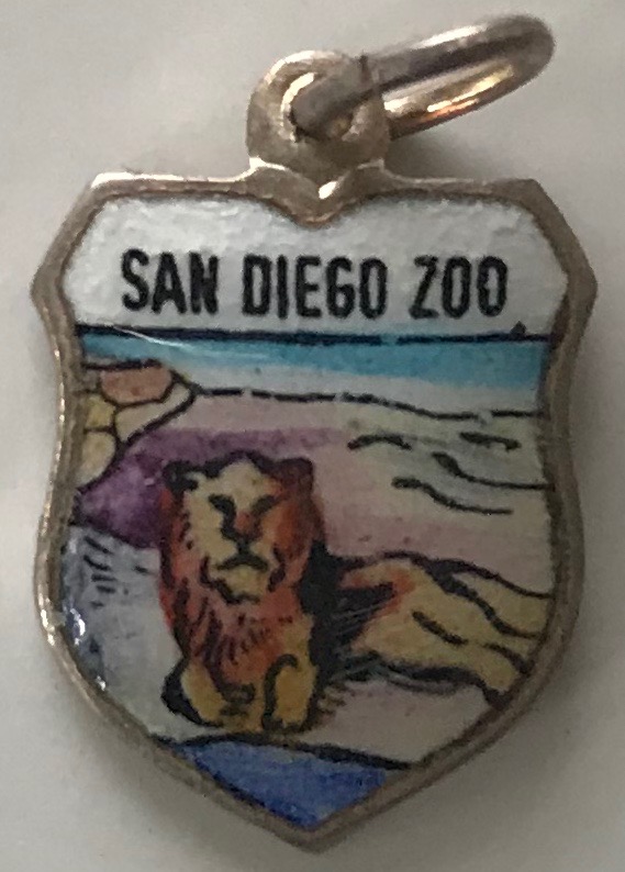 San Diego, California - Zoo Lion - Vintage Enamel Travel Shield Charm
