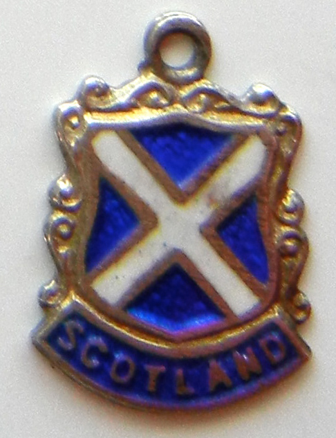 Scotland UK White Cross Vintage Silver Enamel Travel Shield Charm