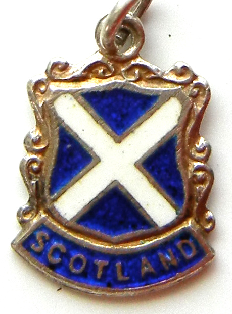 Scotland UK White Cross 2 Vintage Silver Enamel Travel Shield Charm - Click Image to Close