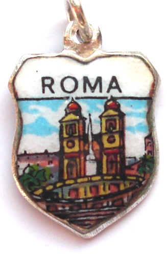 Rome Italy - Roma Trinità dei Monti - Vintage Silver Enamel Travel Shield Charm