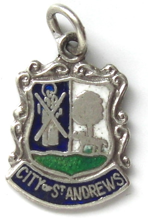 CITY of ST. ANDREWS, Scotland - Crest Vintage Silver & Enamel Travel Shield Charm