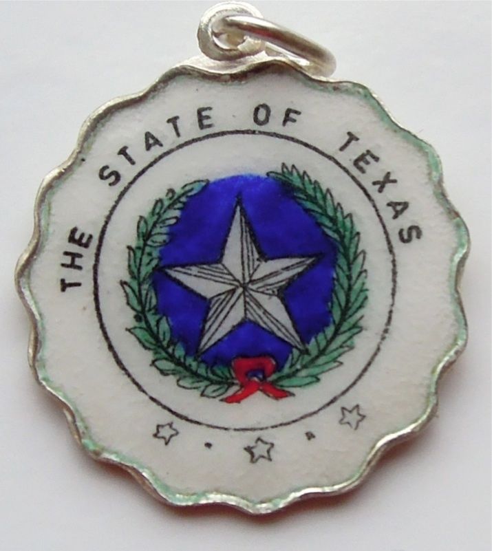 Vintage Enamel Travel Charm - Scalloped Round Edge - Texas - State Seal