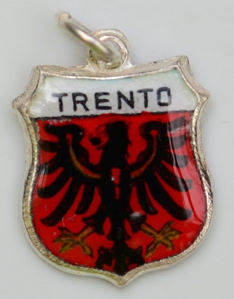 Trento Italy - Coat of Arms - Vintage Enamel Travel Shield Bracelet Charm - 800 Silver - Click Image to Close