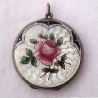 eCharmony.com Art Deco Charms - Antique Silver & Guilloche Enamel Rose Flower Charm