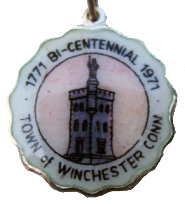 Vintage Enamel Travel Charm - Scalloped Round Edge - Connecticut - Bicentennial 1771 - 1971 Town of Winchester