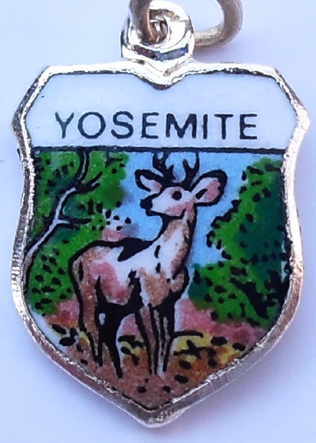 California - Yosemite National Park - Deer 2 - Vintage Enamel Travel Shield Charm - Click Image to Close