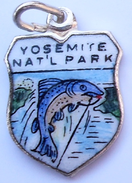 California - Yosemite National Park - Fish - Vintage Enamel Travel Shield Charm