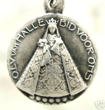 OLD ANTIQUE SILVERED MEDAL OUR LADY OF HAL