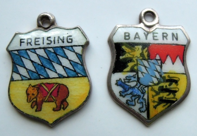 Both Freising & Bayern Germany Vintage Enamel Travel shield charms