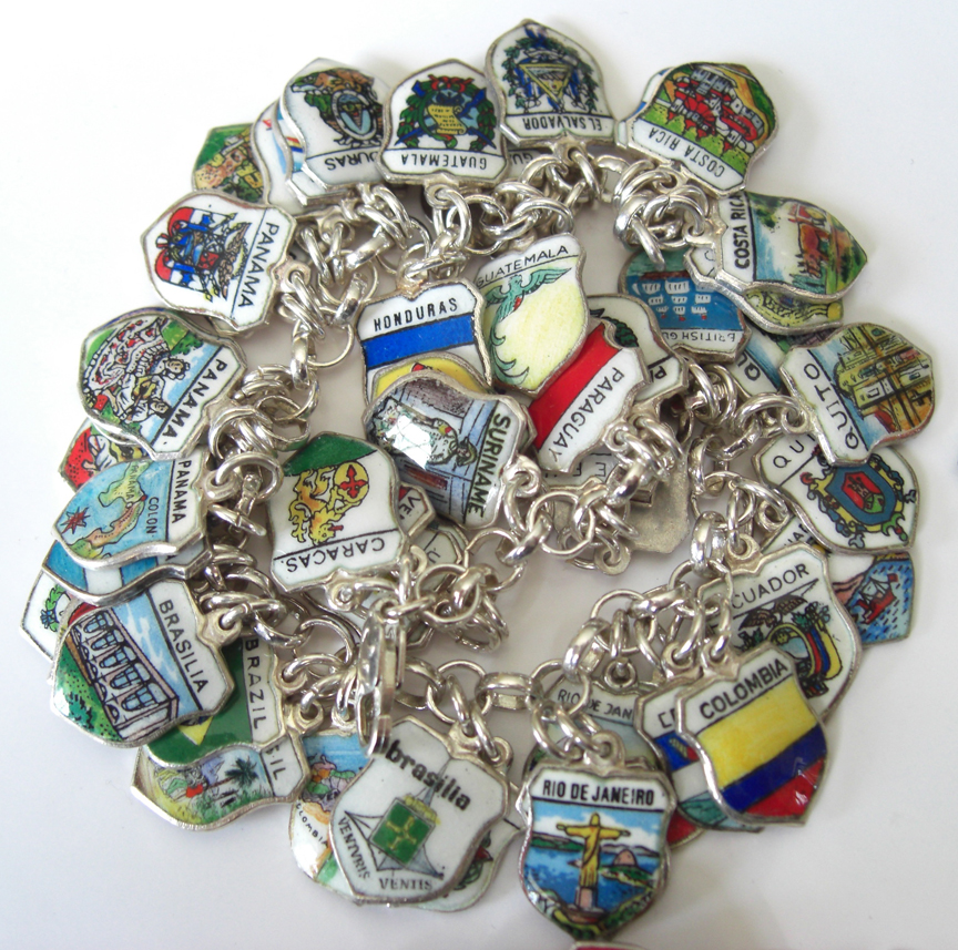 Central & South America Travel Shield Charm Bracelet - Click Image to Close