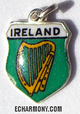 Ireland Shield Charm - Harp (Enamel & Silver)