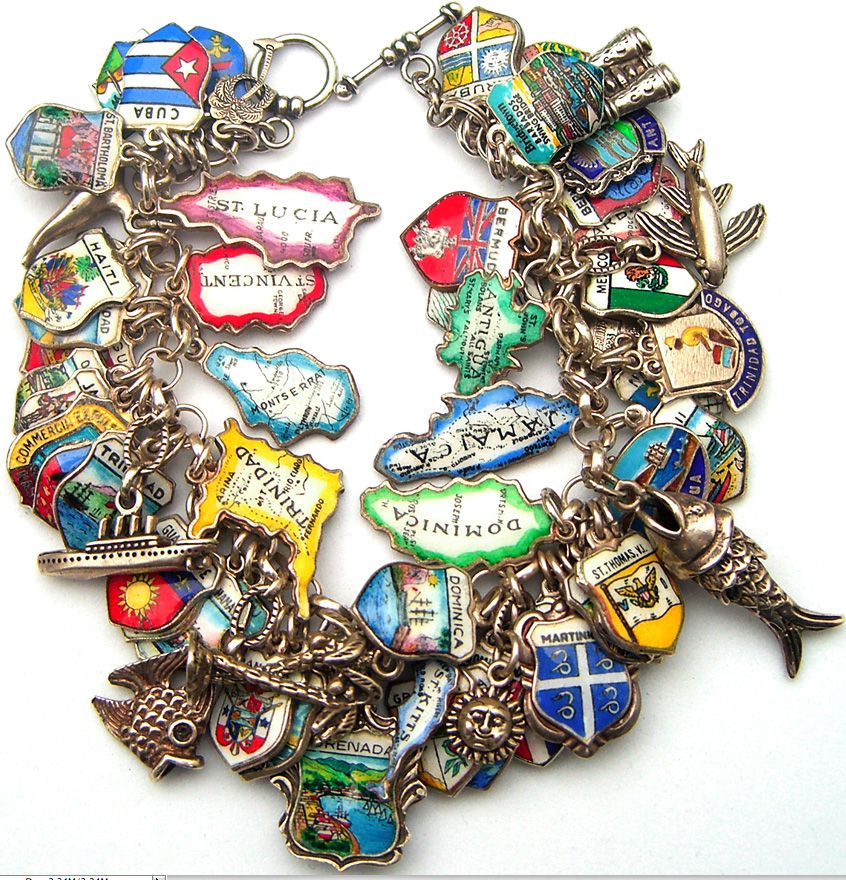 Caribbean Travel Shield Charm Bracelet - New - Click Image to Close