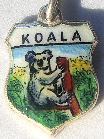 Animals - Koala Bear - Vintage Enamel Travel Shield Charm - Click Image to Close